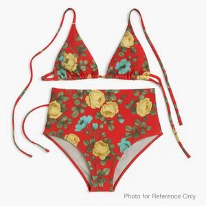 Touché Balneaire Floral Triangle Top & High Rise Bikini Set Orange Women L Beach